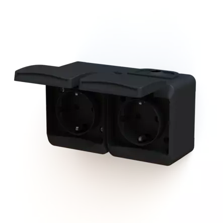 Harju Hiili pintapistorasia 2-os IP44 musta - Pinta-asennus rasiat ja kytkimet - 0009900 - 1