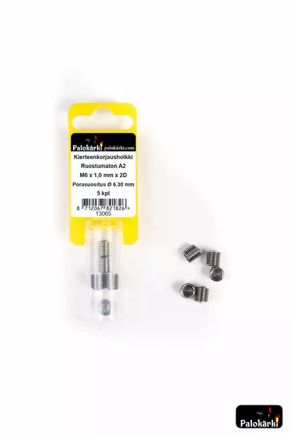 Palokärki Kierteenkorjausholkki ruostumaton A2 M6x1,0mmx2D Porasuositus Ø 6.30mm 5kpl - Kierteiden korjaus - 0022170 - 1