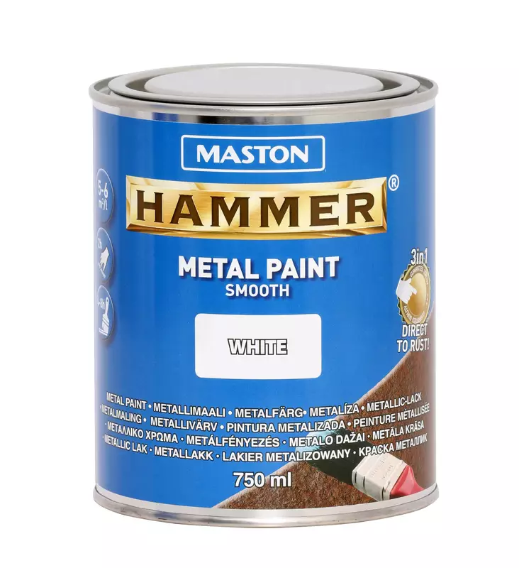 Maston maali Hammer Sileä valkoinen 750ml - Metalli- ja ruosteenestomaalit - 0000270 - 1