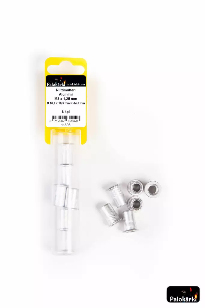 Palokärki Niittimutteri Alumiini M8x1,25mm Ø 10,9x16,5mm K-14,5mm 6kpl - Vetoniitit ja niittimutterit - 0022180 - 1