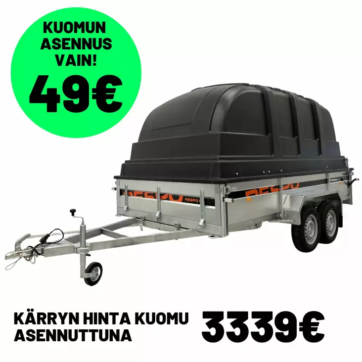 Respo peräkärry 185x350cm teliakselistolla, Jaxal kuomulla - Peräkärryt - 0014940 - 1