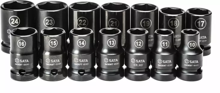 Sata Voimahylsysarja ohutseinämä 1/2", 10-24mm, 14-os. - Kone- ja voimahylsysarjat - 0020060 - 1