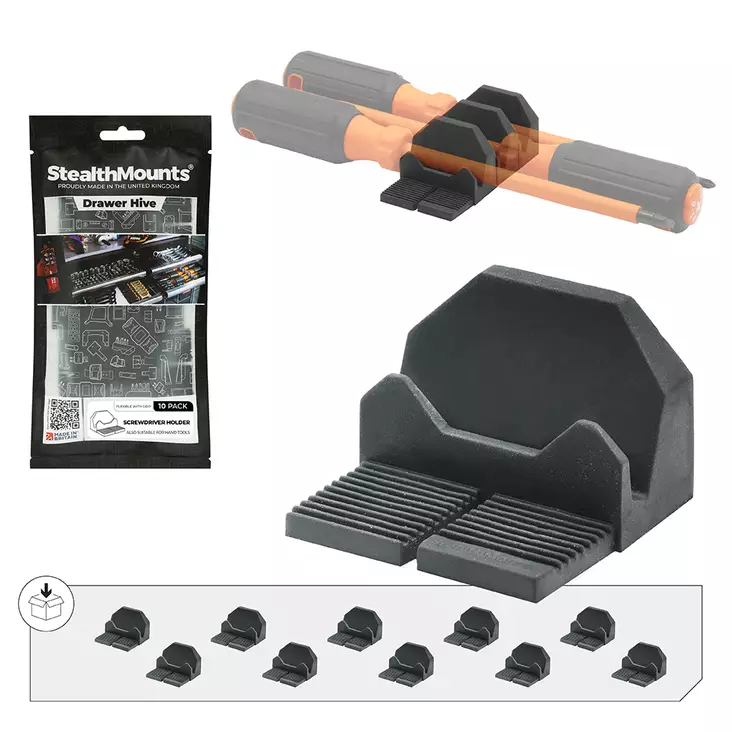 Stealth Mounts Drawer Hive, ruuvimeisselipidike iso 10kpl - Työkalujen säilytystelineet - 0020820 - 1