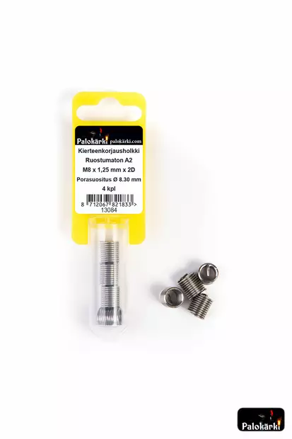 Palokärki Kierteenkorjausholkki ruostumaton A2 M8x1,25mmx2D Porasuositus Ø 8.30mm 4kpl - Kierteiden korjaus - 0022171 - 1