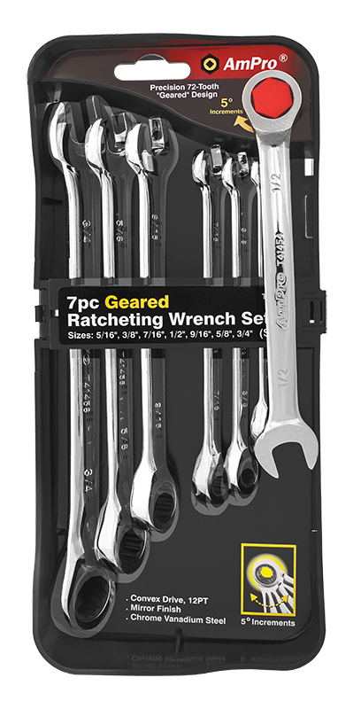 Ampro kiintolenkkiavainsarja räikällä 7-os. - Kiintolenkkiavaimet ja sarjat - 0005781 - 1