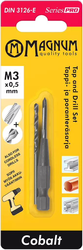 Magnum Kierretappi ja poranterä M3 - Kierretyökalusarjat - 0001351 - 1