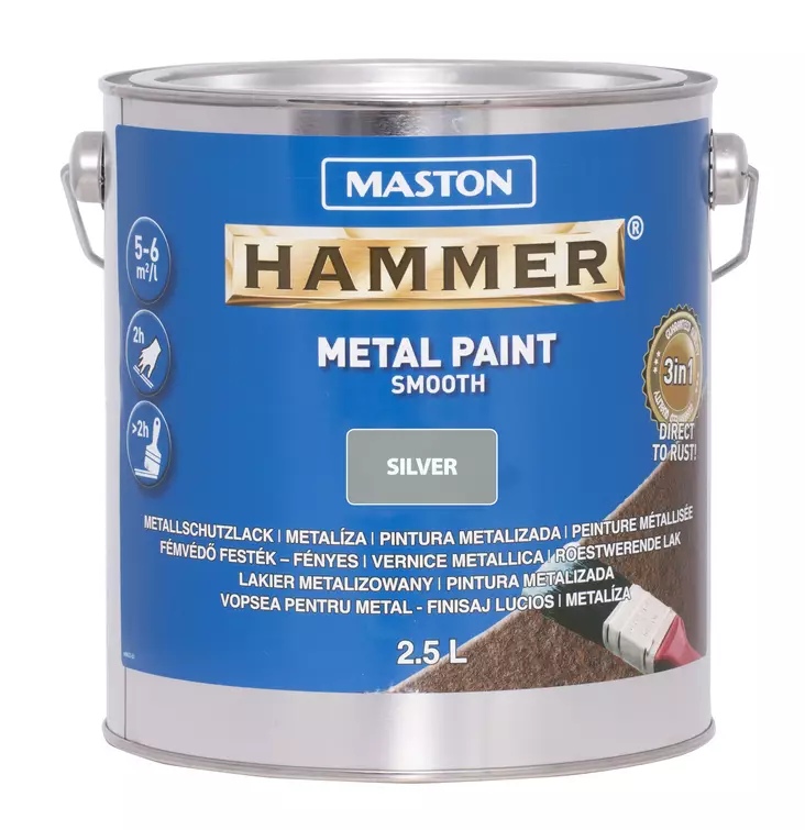 Maston maali Hammer Sileä hopea 2.5l - Metalli- ja ruosteenestomaalit - 0000281 - 1