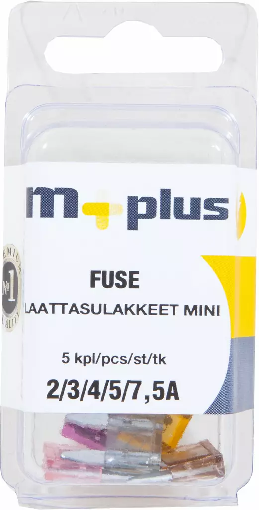 M+ MINI laattasulakelajitelma 5kpl: 2/3/4/5/7,5 A - Sulakkeet ja rasiat - 0008261 - 1