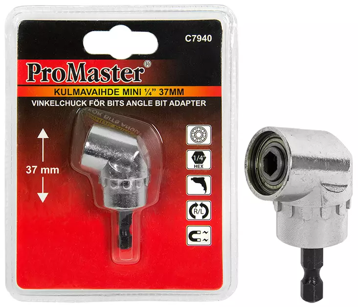 Promaster Kulmavaihde mini 1/4" x 37mm - Ruuvauskärjen pitimet - 0006121 - 1