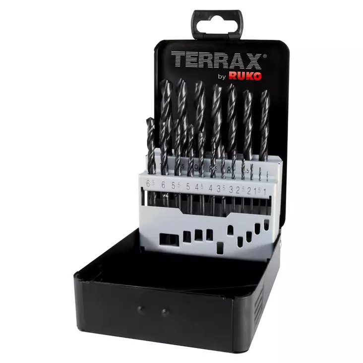 Ruko-Terrax Metalliporanteräsarja 1-10mm HSS-R (mustat terät), metallikotelossa - Poranteräsarjat - 0014531 - 1