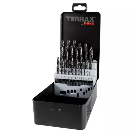 Ruko-Terrax Metalliporanteräsarja 1-13mm HSS-R (mustat terät), metallikotelossa - Poranteräsarjat - 0014532 - 1