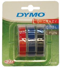 Dymo kohokirjoitinnauha 9mm x 3m, 3rll/pak musta, sin, pun. - Laskimet ja kohokirjoittimet - 0005172 - 1
