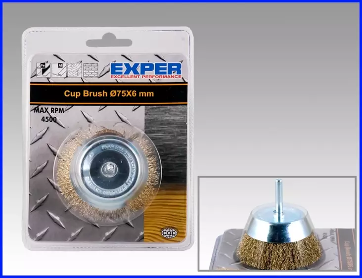 Exper Teräskuppiharja 75x6mm messingöity - Koneteräsharjat - 0003712 - 1