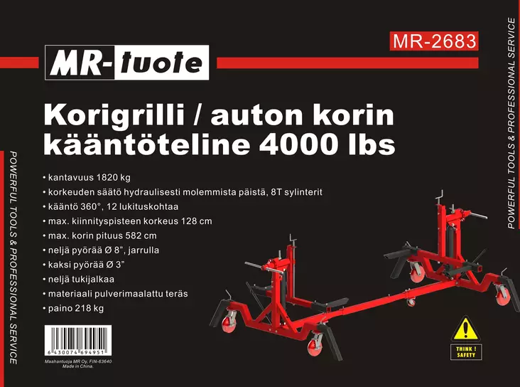 Korigrilli/ auton korin kääntöteline 4000 lbs - Korjaamolaitteet ja tarvikkeet - 0018072 - 1
