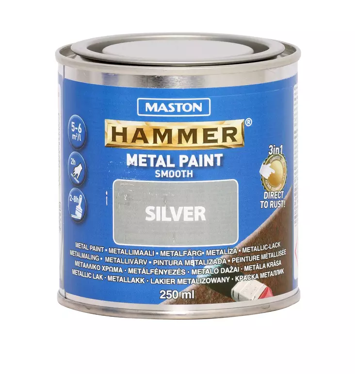 Maston maali Hammer Sileä hopea 250ml - Metalli- ja ruosteenestomaalit - 0000252 - 1