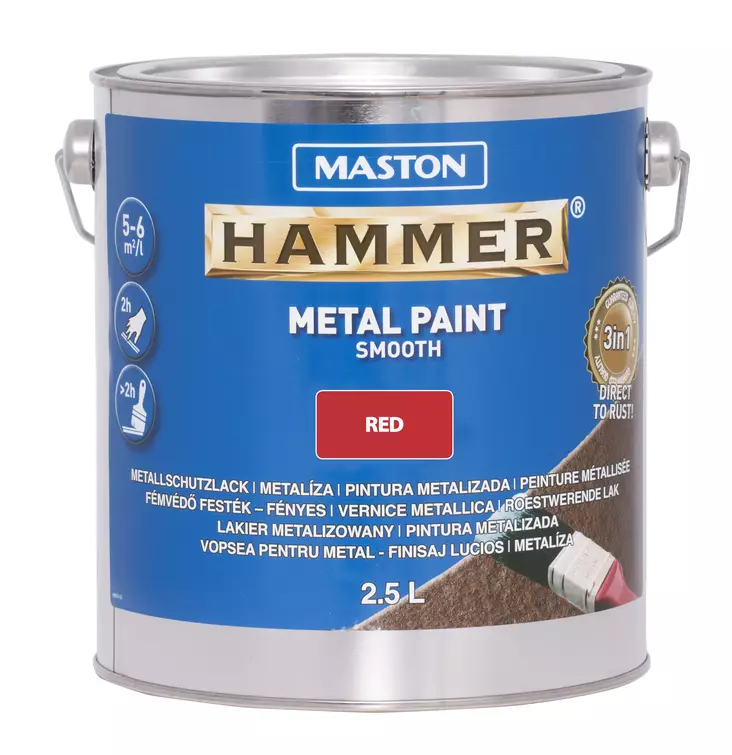 Maston maali Hammer Sileä punainen 2.5l - Metalli- ja ruosteenestomaalit - 0000282 - 1