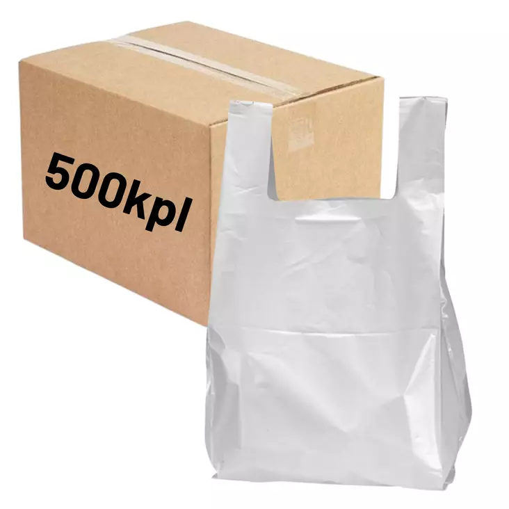 Ostoskassi 40l valkoinen, 500kpl laatikko, 36my - Jätesäkit ja roskapussit - 0021482 - 1