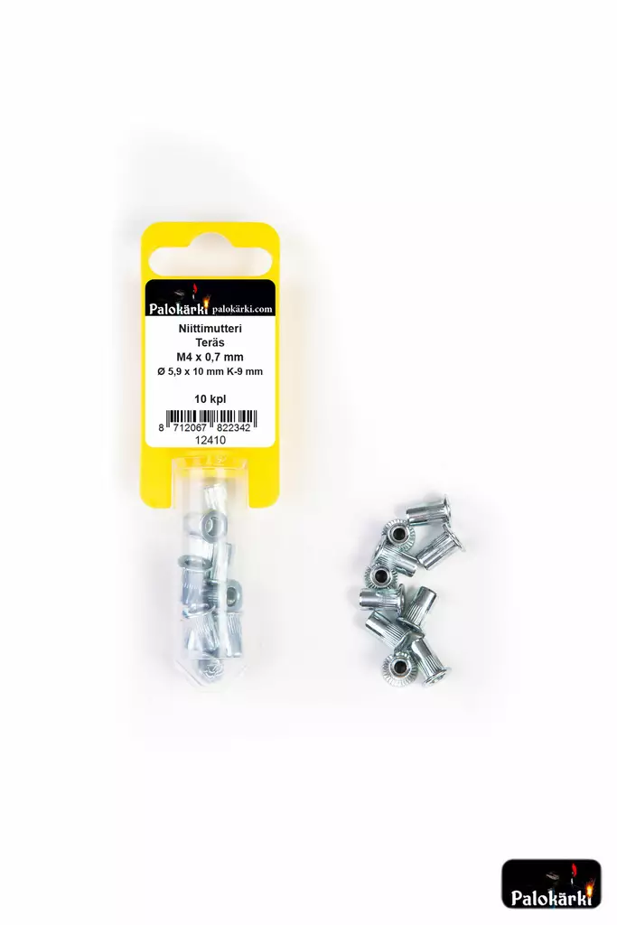 Palokärki Niittimutteri Teräs M4x0,7mm Ø 5,9x10mm K-9mm 10kpl - Vetoniitit ja niittimutterit - 0022182 - 1