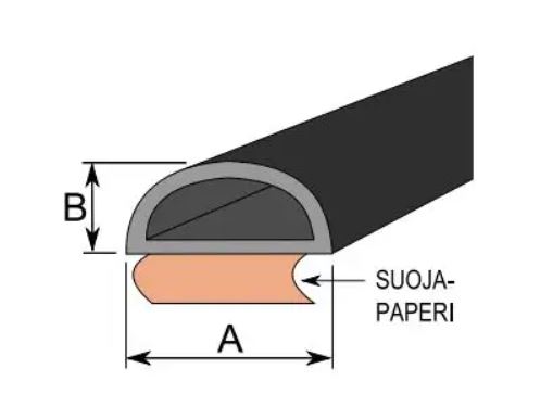 Solukuminauha D 14x12mm musta, 1m - Ikkuna- ja ovitiivisteet - 0012782 - 1