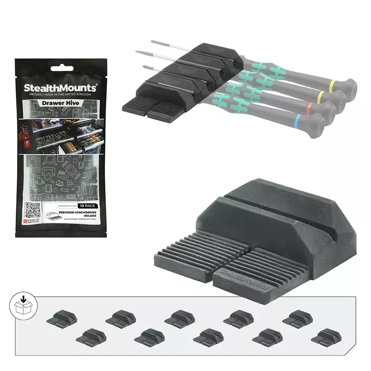 Stealth Mounts Drawer Hive, ruuvimeisselipidike pieni 10kpl - Työkalujen säilytystelineet - 0020822 - 1