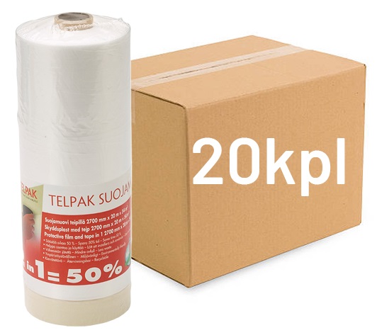 Suojamuovi teipillä 2,7x20m kirkas 20kpl (LTK) - Suojapaperit ja -muovit - 0018112 - 1