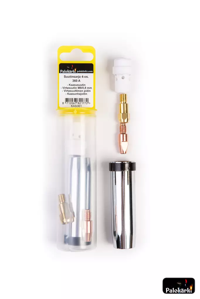 Suutinsarja 4-os. 360A : Kaasusuutin, Virtasuutin M8/0,8mm, Virtasuuttimen pidin, Kaasunhajoitin - Hitsauslaitteiden tarvikkeet - 0021612 - 1