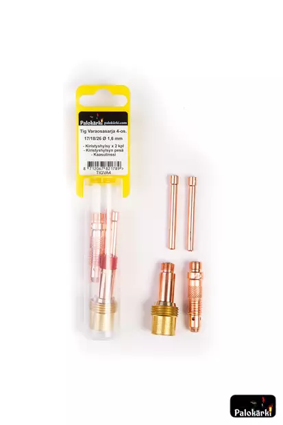 Tig Varaosasarja 4-os. 17/18/26 Ø 1,6mm: Kiristyshylsy x 2kpl, Kiristyshylsyn pesä, Kaasulinssi - Hitsauslaitteiden tarvikkeet - 0021613 - 1
