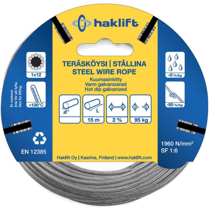 Haklift teräsvaijeri kuitusydämellä 4mm 15m - Vaijerit ja vaijeritarvikkeet - 0003323 - 1