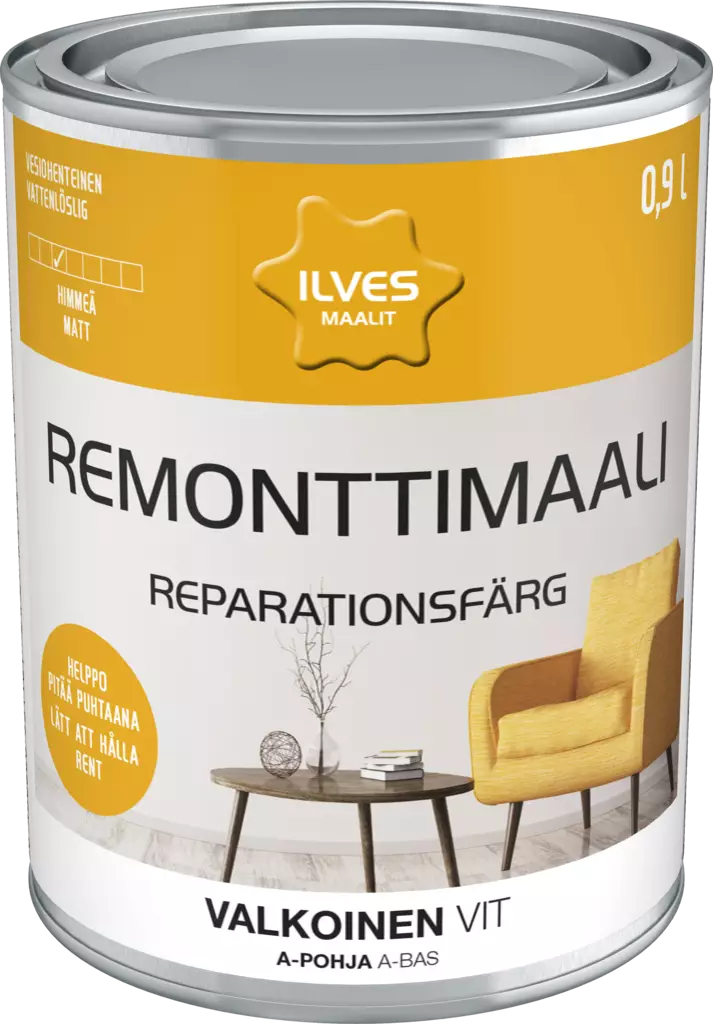 Ilves Remonttimaali A-pohja valkoinen 0,9L - Sisämaalit - 0007293 - 1
