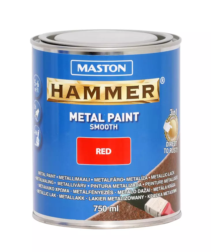 Maston maali Hammer Sileä punainen 750ml - Metalli- ja ruosteenestomaalit - 0000273 - 1