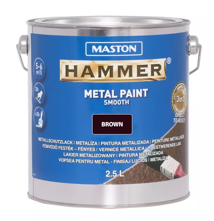 Maston maali Hammer sileä ruskea 2.5l - Metalli- ja ruosteenestomaalit - 0000283 - 1