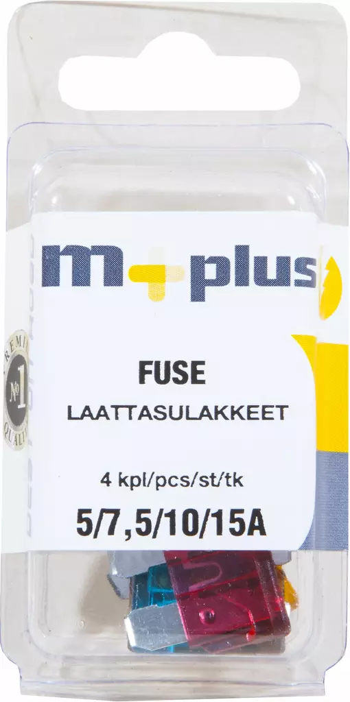M+ laattasulakelajitelma 4kpl: 5/7,5/10/15 A - Sulakkeet ja rasiat - 0008253 - 1