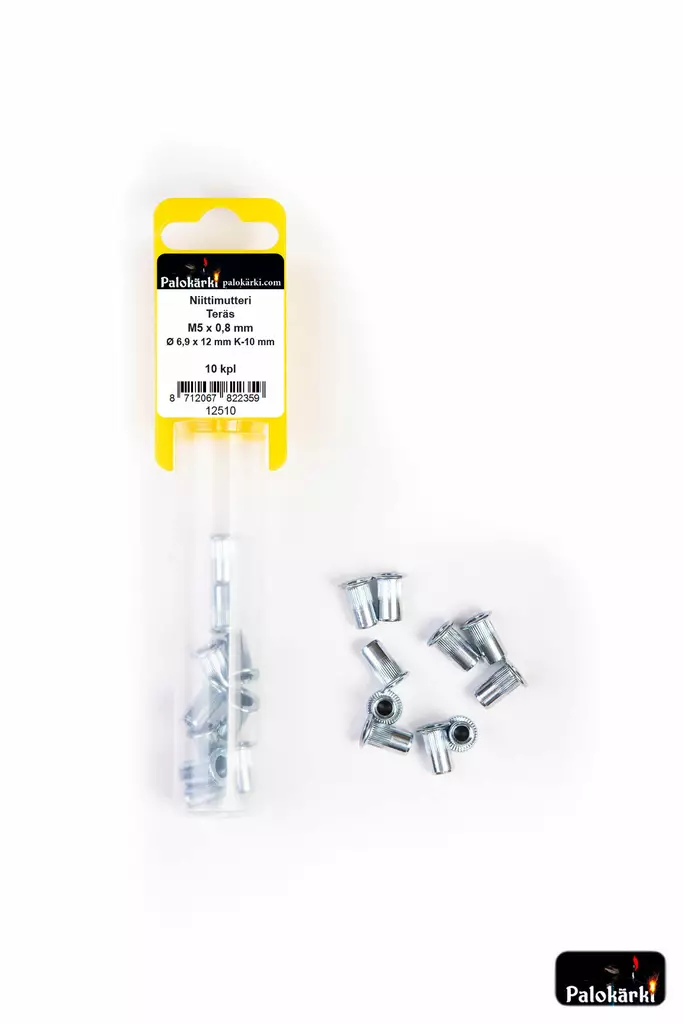 Palokärki Niittimutteri Teräs M5x0,8mm Ø 6,9x12mm K-10mm 10kpl - Vetoniitit ja niittimutterit - 0022183 - 1