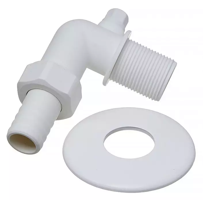 Pesukoneen poistokulma 3/4"x19mm valkoinen - Pallo- ja kuulasulkuventtiilit - 0019483 - 1