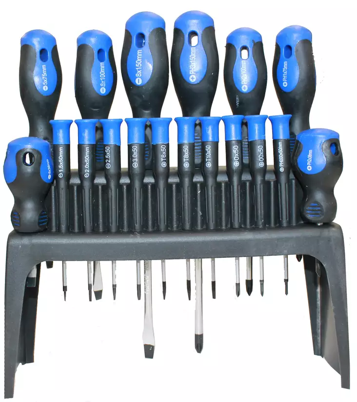 Ruuvimeisselisarja 18-os. + teline - Meisselisarjat - 0006663 - 2