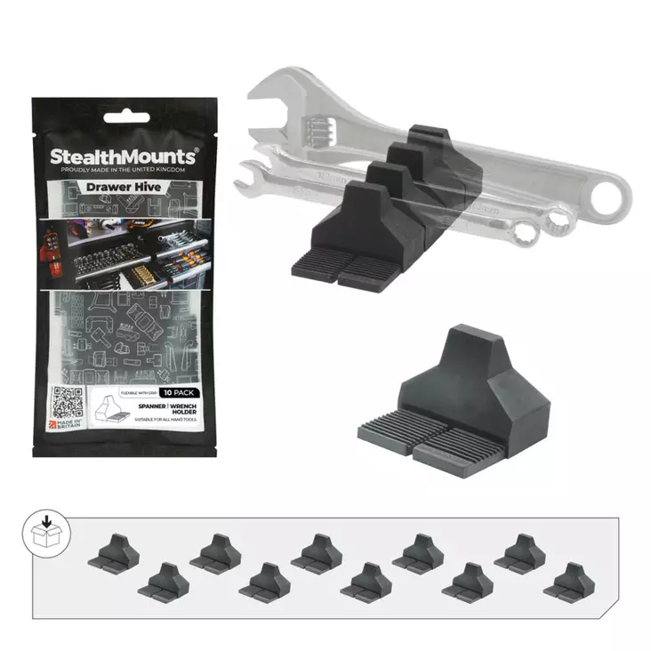 Stealth Mounts Drawer Hive, kiintolenkkiavainpidike 10kpl - Työkalujen säilytystelineet - 0020823 - 1