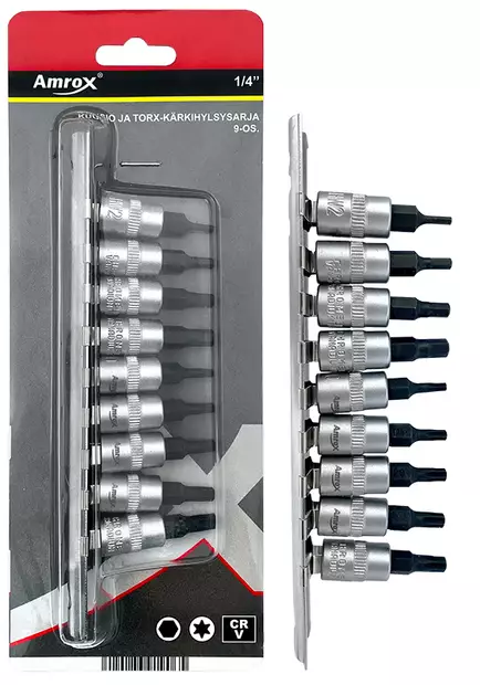Amrox kuusio. ja torx-kärkihylsysarja 1/4" 9-os. - Hylsy- ja työkalusarjat - 0021924 - 1