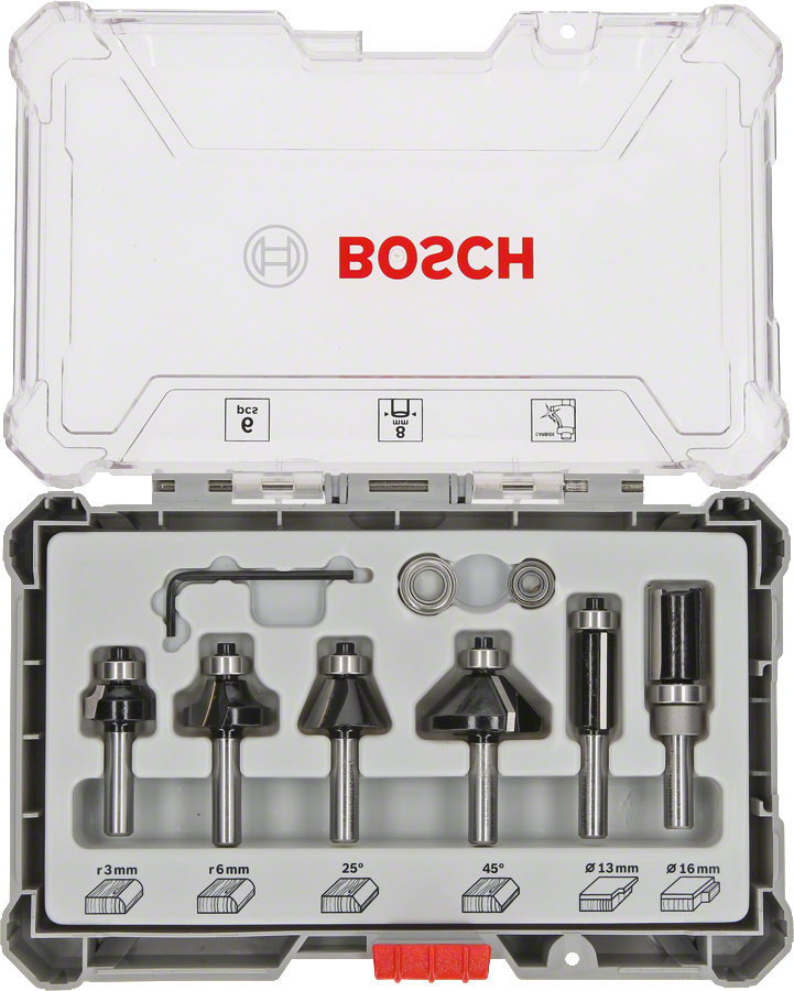 Bosch jyrsinteräsarja 6-os 8mm reunajyrsintä - Jyrsin- ja höylänterät - 0000694 - 1