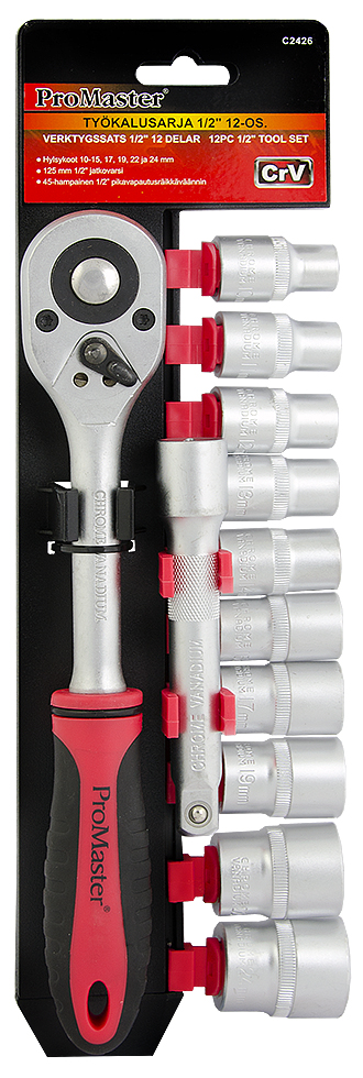 Promaster hylsysarja 1/2" 12-os. - Raikkävääntimet ja nivelvääntimet - 0005664 - 1