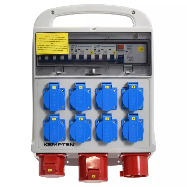 Työmaa-alakeskus 32A+16A+8schuko, vikavirtasuojalla ja sulakkeilla - Työmaakeskukset - 0020704 - 1