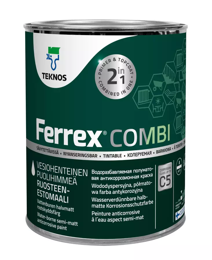Teknos Ferrex Combi Ruosteenestomaali C-Pohja 0,9L - Metalli- ja ruosteenestomaalit - 0019925 - 1