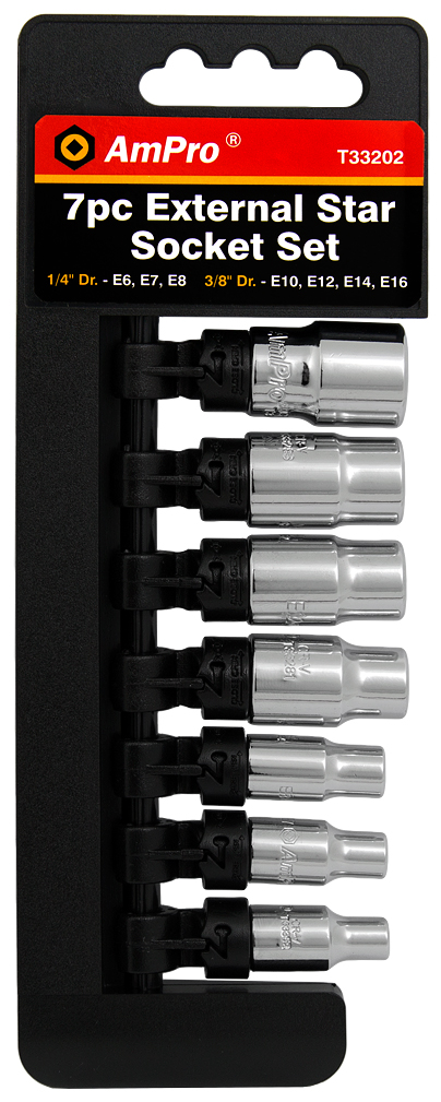 Amrox E-torx hylsysarja 1/4" + 3/8" 7-os. - Hylsy- ja työkalusarjat - 0005565 - 1