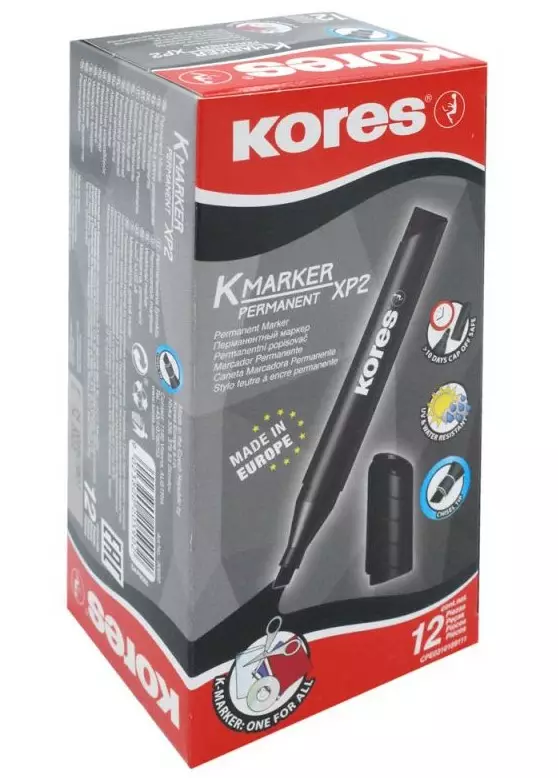 Huopakynä Kores Permanent XP2, musta, viisto 12kpl (LTK) - Merkkauskynät ja tussit - 0019285 - 1