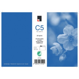 Kirjekuori C5 valkoinen, 60x90 mm ikkuna 25kpl - Kopiopaperit ja leikkurit - 0013085 - 1