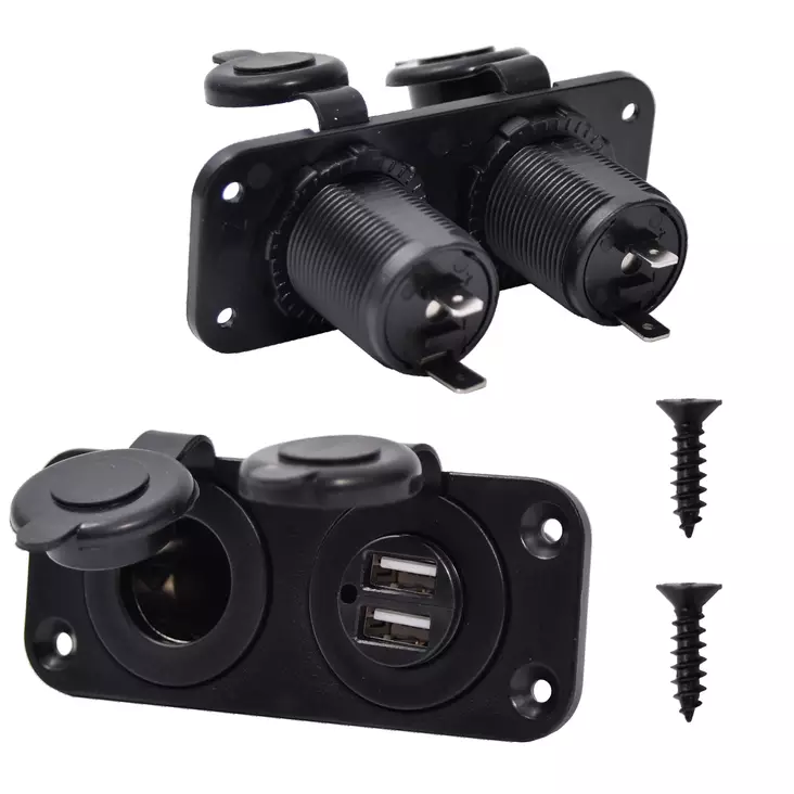 Latausportti 2xUSB+tupakansytytinpistoke IP44 - Johdot ja asennustarvikkeet - 0009365 - 1