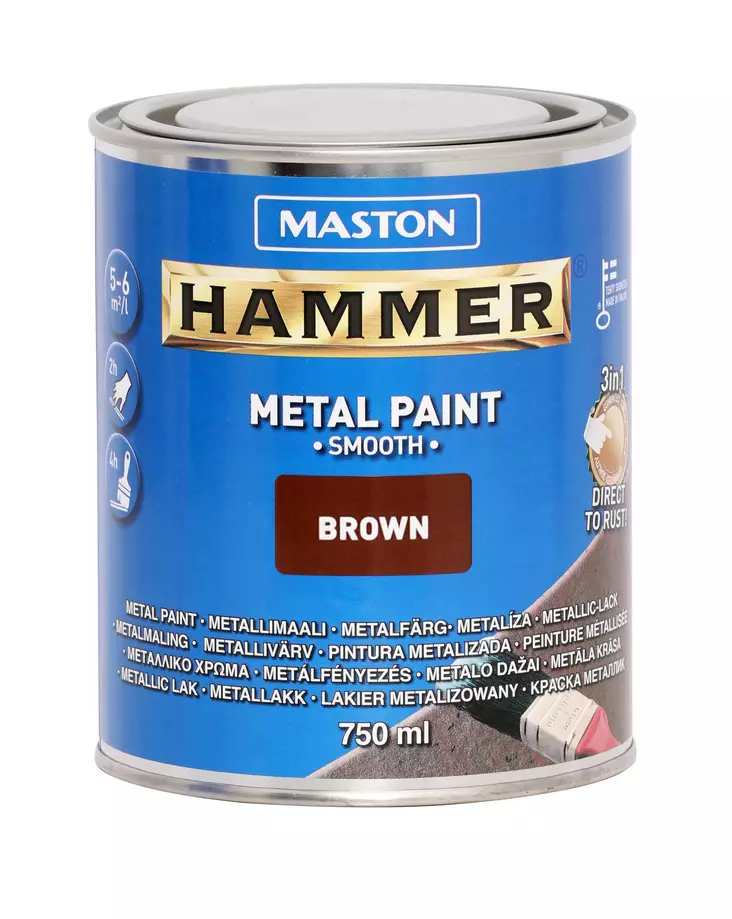 Maston maali Hammer Sileä ruskea 750ml - Metalli- ja ruosteenestomaalit - 0000275 - 1
