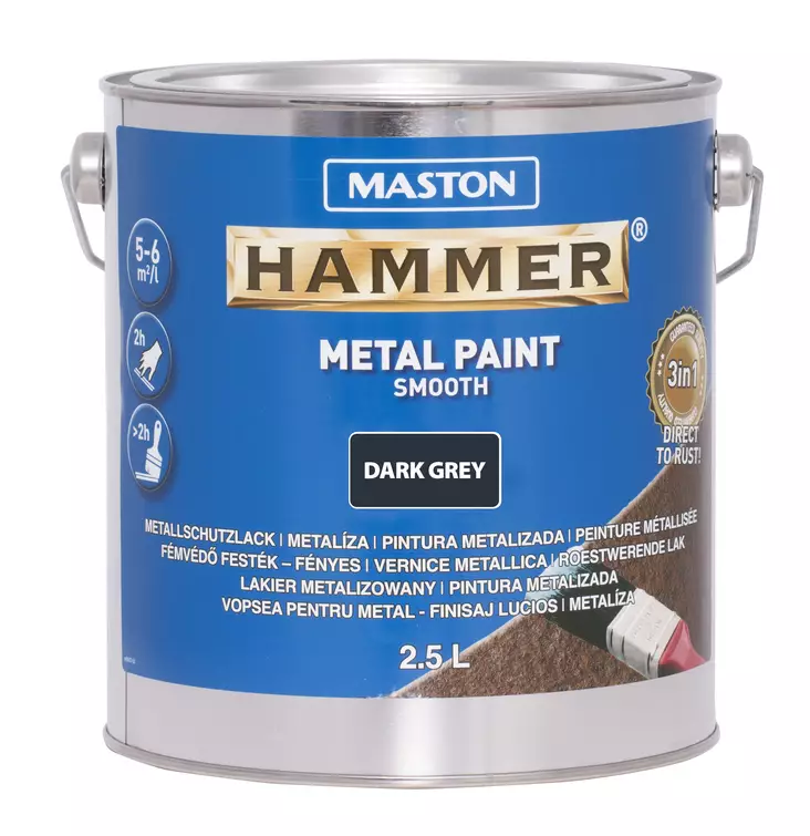 Maston maali Hammer sileä tummanharmaa 2,5l - Metalli- ja ruosteenestomaalit - 0000285 - 1
