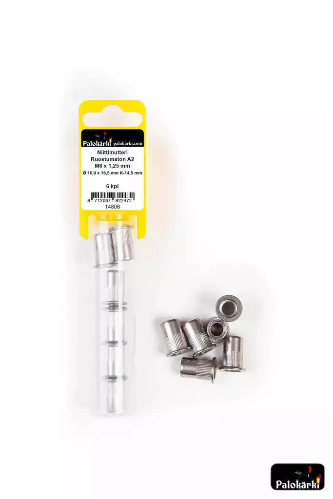 Palokärki Niittimutteri Ruostumaton A2 M8x1,25mm Ø 10,9x16,5mm K-14,5mm 6kpl - Vetoniitit ja niittimutterit - 0022195 - 1