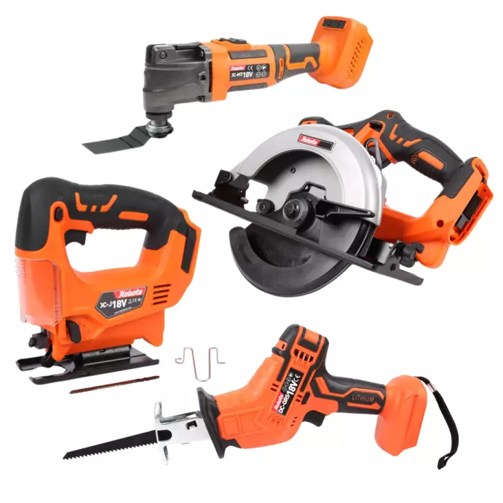 Robota Akkukonesarja runkopaketti (Monitoimikone, Puukkosaha, Käsisirkkeli ja Pistosaha) - Akkukonepaketit - 0018695 - 1