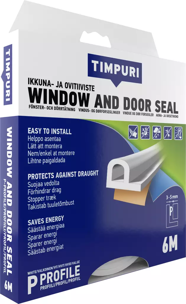 Timpuri Ikkuna-ja ovitiiviste P 6m valkoinen - Ikkuna- ja ovitiivisteet - 0008795 - 1